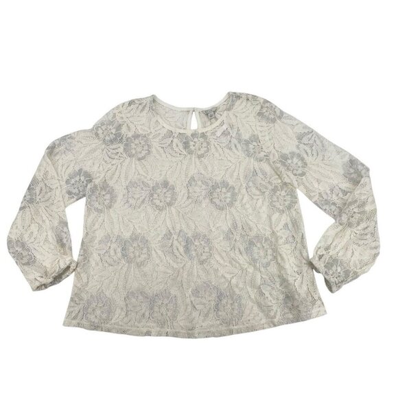 Cato Tops - Cato EST 1946 Size L White Lace Metallic Accent Sheer Long Sleeve Blouse NWT